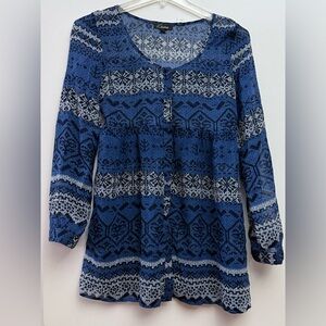 Cecico Navy and White Geometric Boho Design Tunic/ Dress